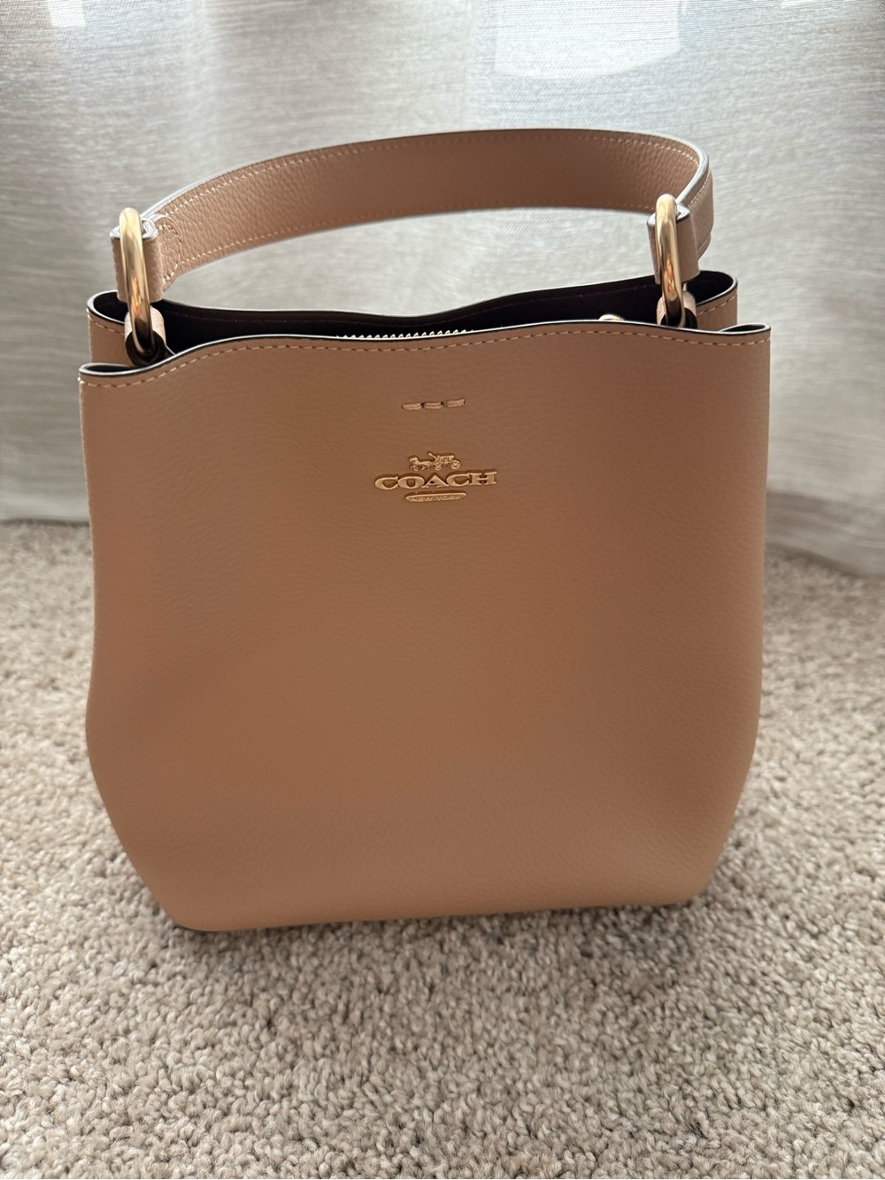 Coach Pebble Leather Shoulder Bag in Taupe with Gold Hardware